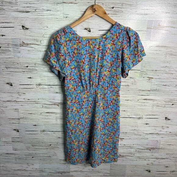 LOFT Blue and Orange Flutter Sleeve Sheath Dress size 0 - Picture 1 of 8